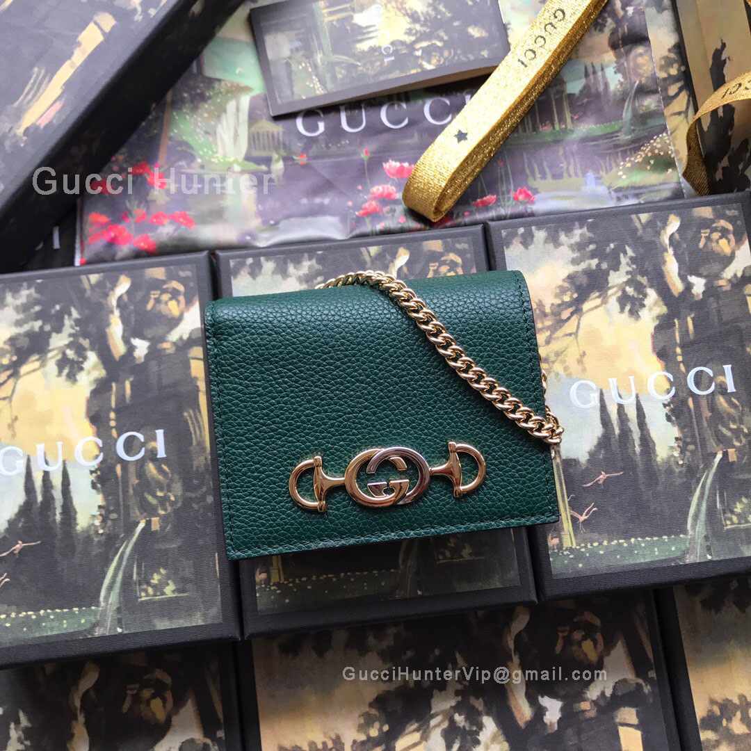 Gucci Zumi Grainy Leather Card Case Wallet Green 570660